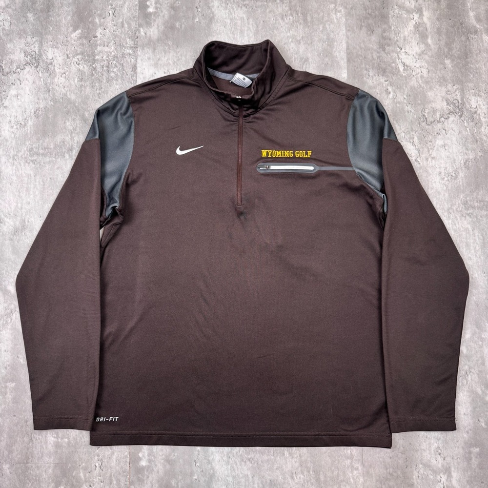 Nike 1/4 Zip Pullover Mens Medium Brown Wyoming Cowboys DriFit Training